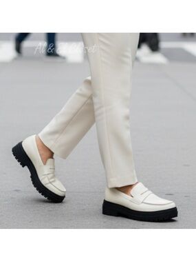 Quince Italian Leather Lug Sole Loafers Bone Ivory Platform Shoes Size 7